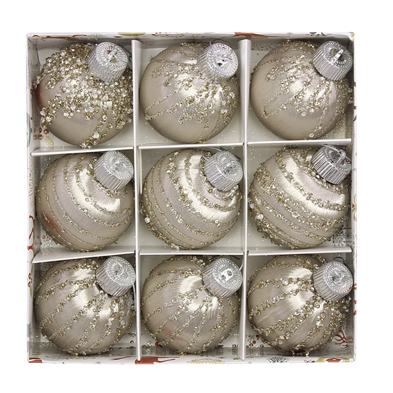 Christmas balls, silk balls, winding balls, painted balls, 8cm, 9pcs, boxed Christmas decorations