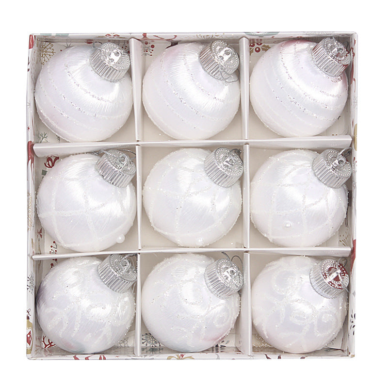 Christmas balls, silk balls, winding balls, painted balls, 8cm, 9pcs, boxed Christmas decorations