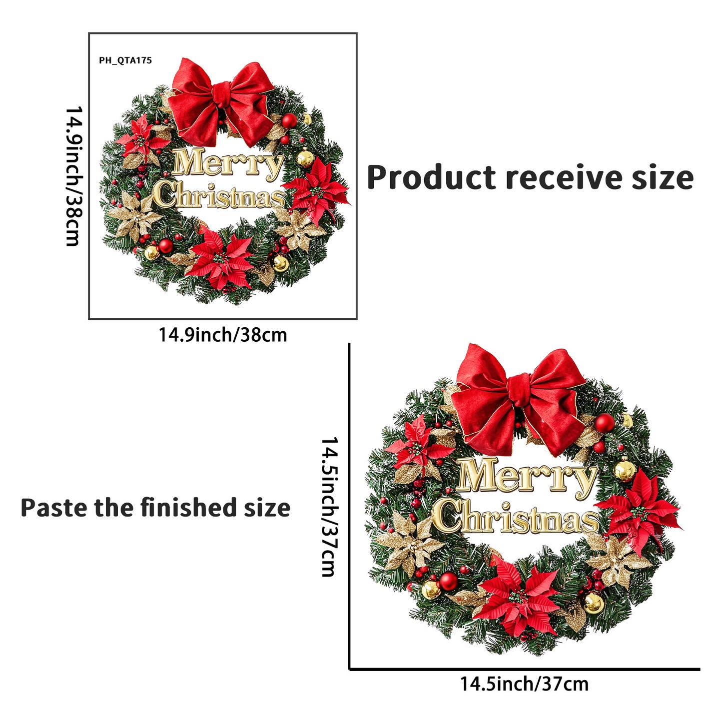 Christmas Bow, Gold and Red Flower Wreath Stickers, Wall Stickers, Decoration for the New Year's Festival