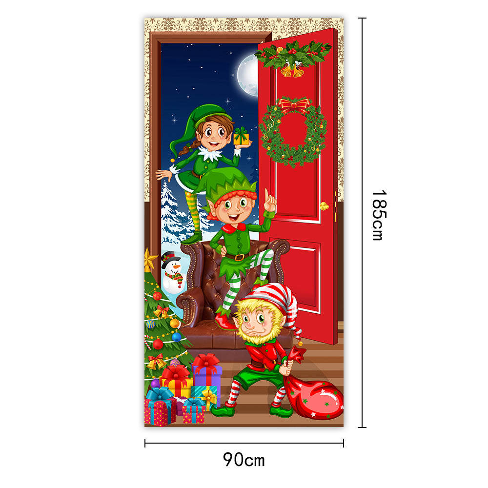 New Christmas Door Curtains, Flags, Outdoor Photography, Santa Claus and Puppies, Background Decoration, Hanging Cloth