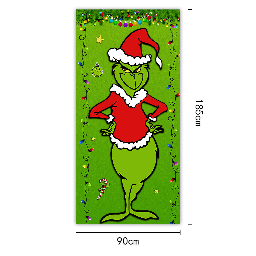 New Christmas Door Curtains, Flags, Outdoor Photography, Santa Claus and Puppies, Background Decoration, Hanging Cloth