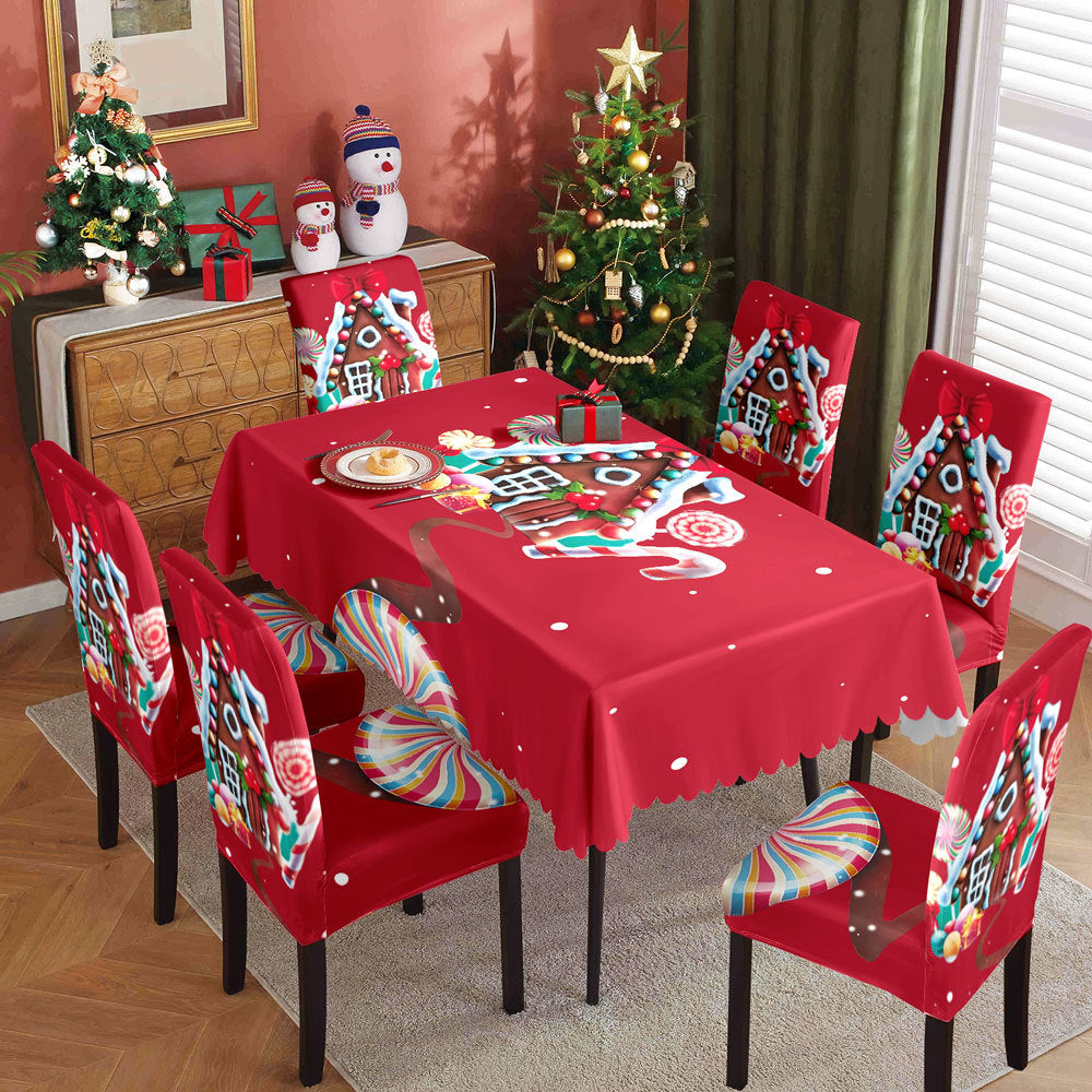 Christmas printed tablecloth, chair cover, waterproof, oil resistant, festive decoration, dining table cloth, chair cover, universal household use