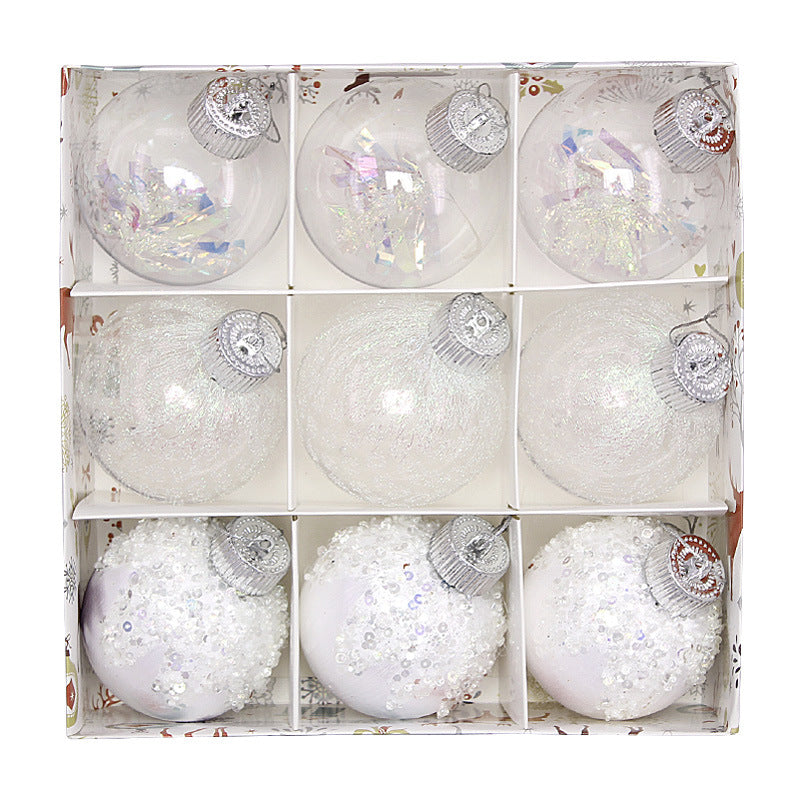 Christmas balls, silk balls, winding balls, painted balls, 8cm, 9pcs, boxed Christmas decorations