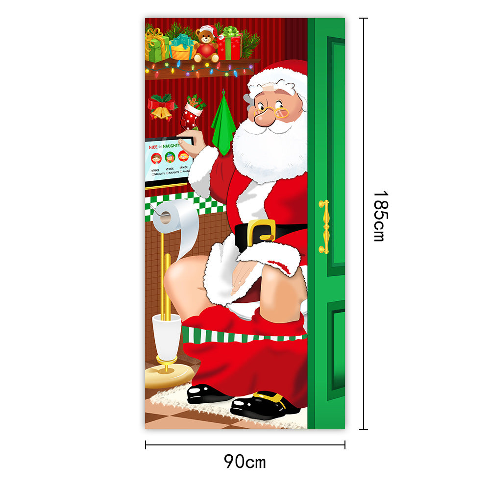 New Christmas Door Curtains, Flags, Outdoor Photography, Santa Claus and Puppies, Background Decoration, Hanging Cloth