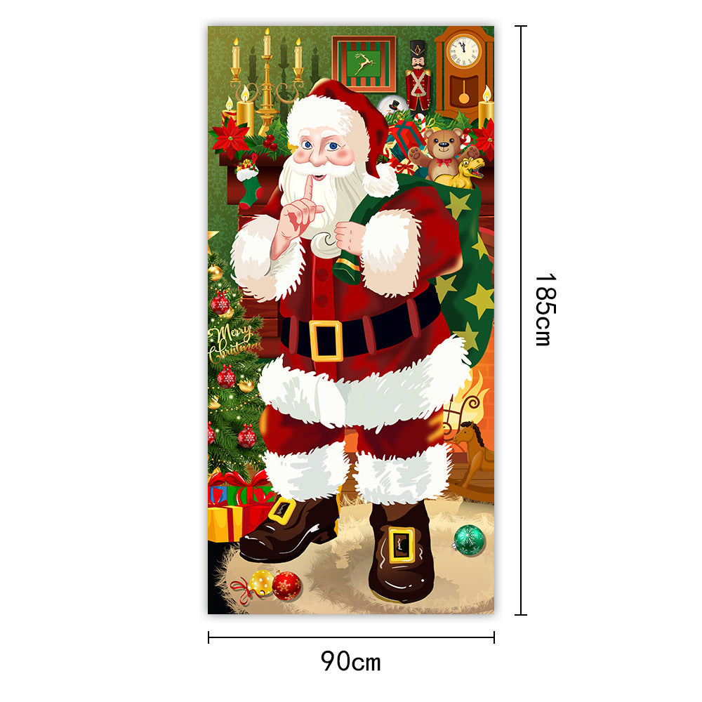 New Christmas Door Curtains, Flags, Outdoor Photography, Santa Claus and Puppies, Background Decoration, Hanging Cloth