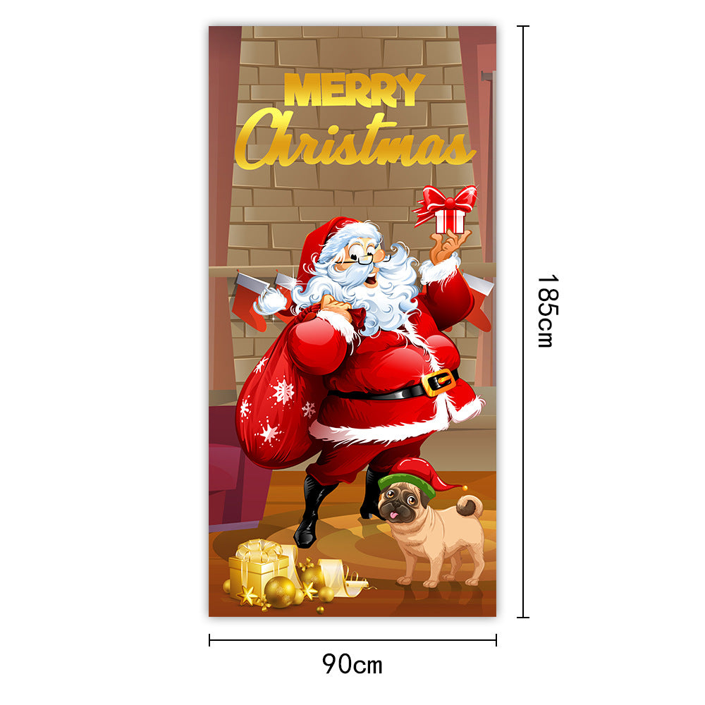 New Christmas Door Curtains, Flags, Outdoor Photography, Santa Claus and Puppies, Background Decoration, Hanging Cloth