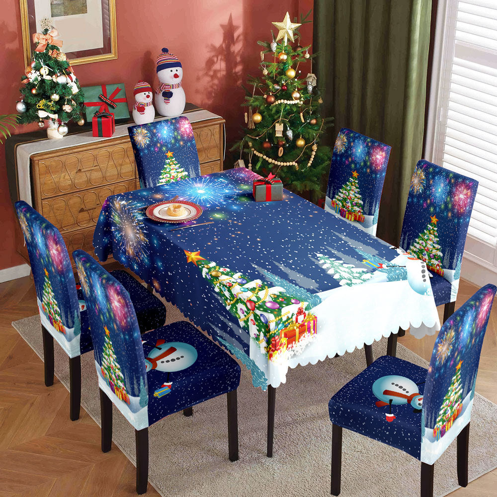 Christmas printed tablecloth, chair cover, waterproof, oil resistant, festive decoration, dining table cloth, chair cover, universal household use