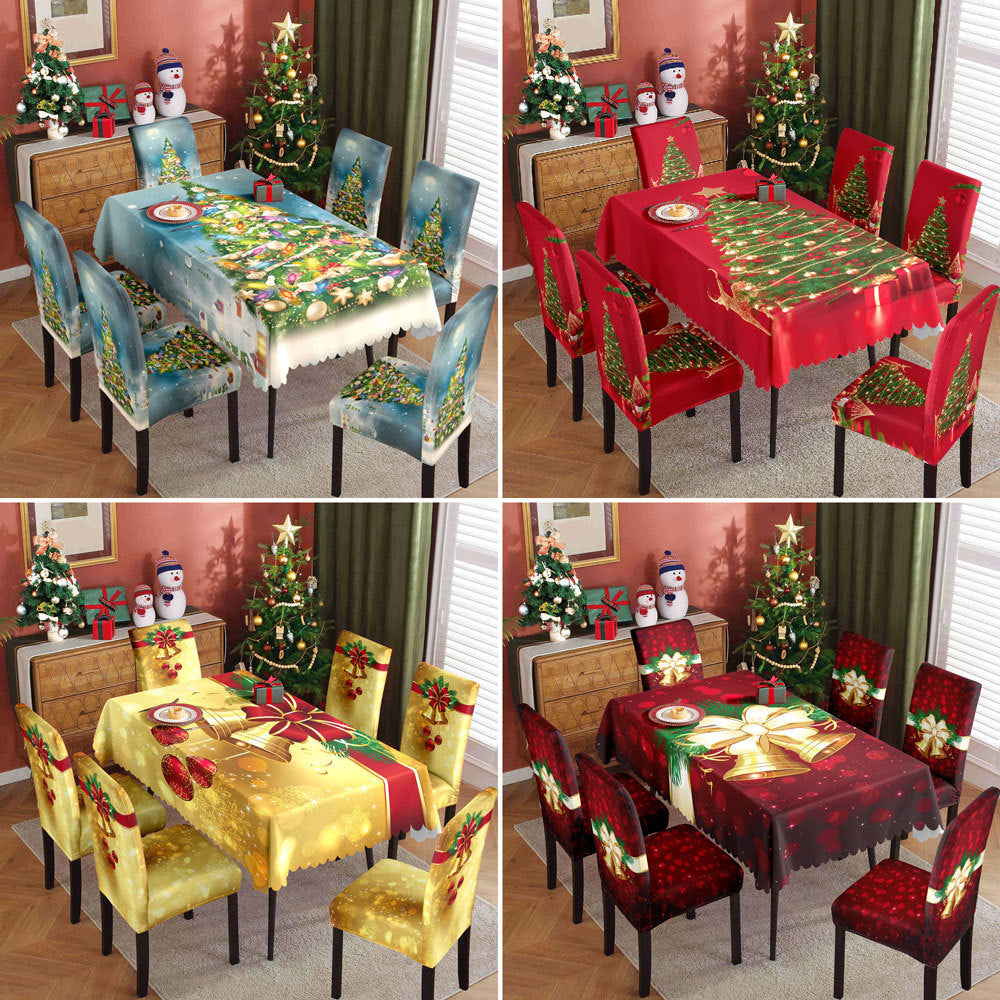 Christmas printed tablecloth, chair cover, waterproof, oil resistant, festive decoration, dining table cloth, chair cover, universal household use