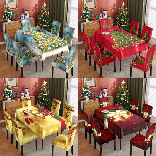 Christmas printed tablecloth, chair cover, waterproof, oil resistant, festive decoration, dining table cloth, chair cover, universal household use