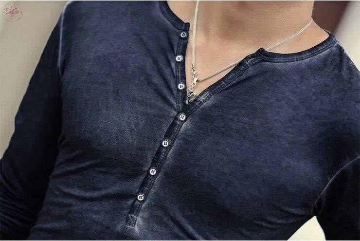 Brand Designer Men Cotton Vintage Henry T Shirts Casual Long Sleeve High quality Men old color Cardigan T shirt - Lamiiche