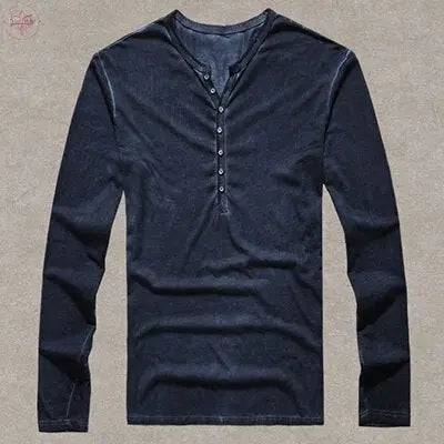 Brand Designer Men Cotton Vintage Henry T Shirts Casual Long Sleeve High quality Men old color Cardigan T shirt - Lamiiche