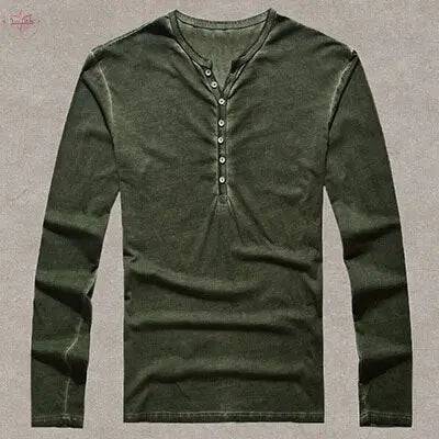 Brand Designer Men Cotton Vintage Henry T Shirts Casual Long Sleeve High quality Men old color Cardigan T shirt - Lamiiche