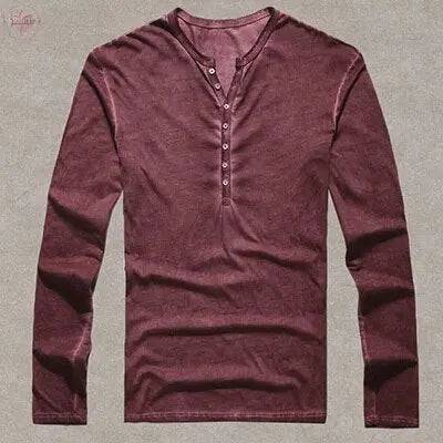 Brand Designer Men Cotton Vintage Henry T Shirts Casual Long Sleeve High quality Men old color Cardigan T shirt - Lamiiche
