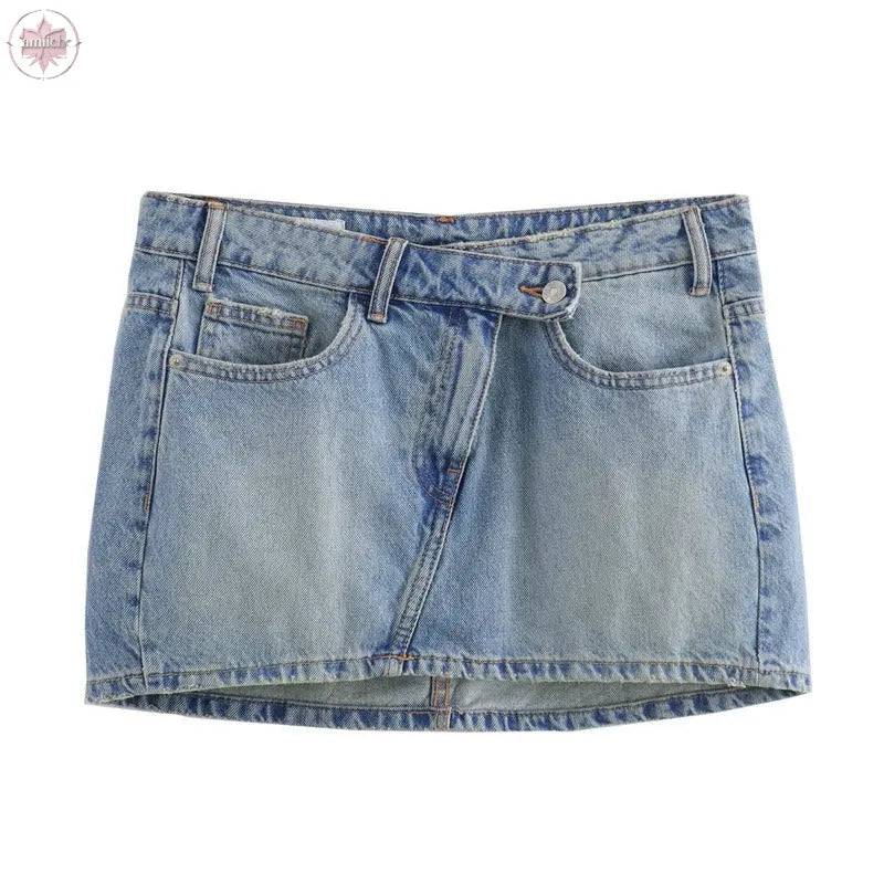 High waisted and slim fit denim short skirt with a vintage look - Lamiiche