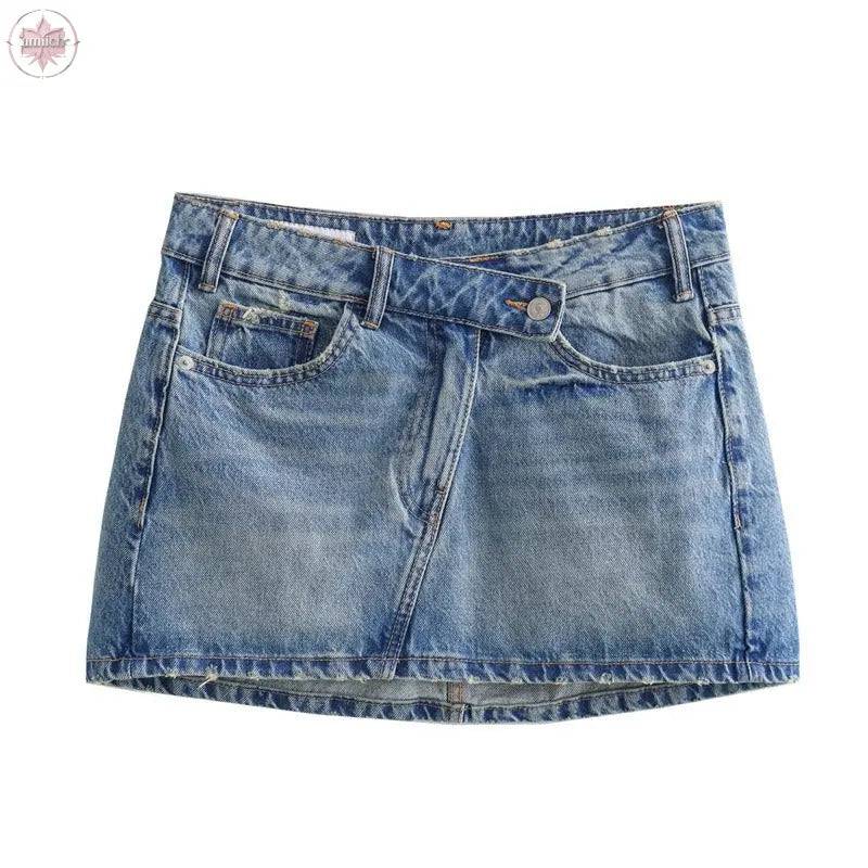 High waisted and slim fit denim short skirt with a vintage look - Lamiiche