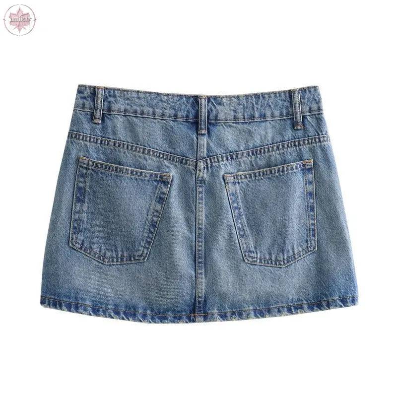 High waisted and slim fit denim short skirt with a vintage look - Lamiiche
