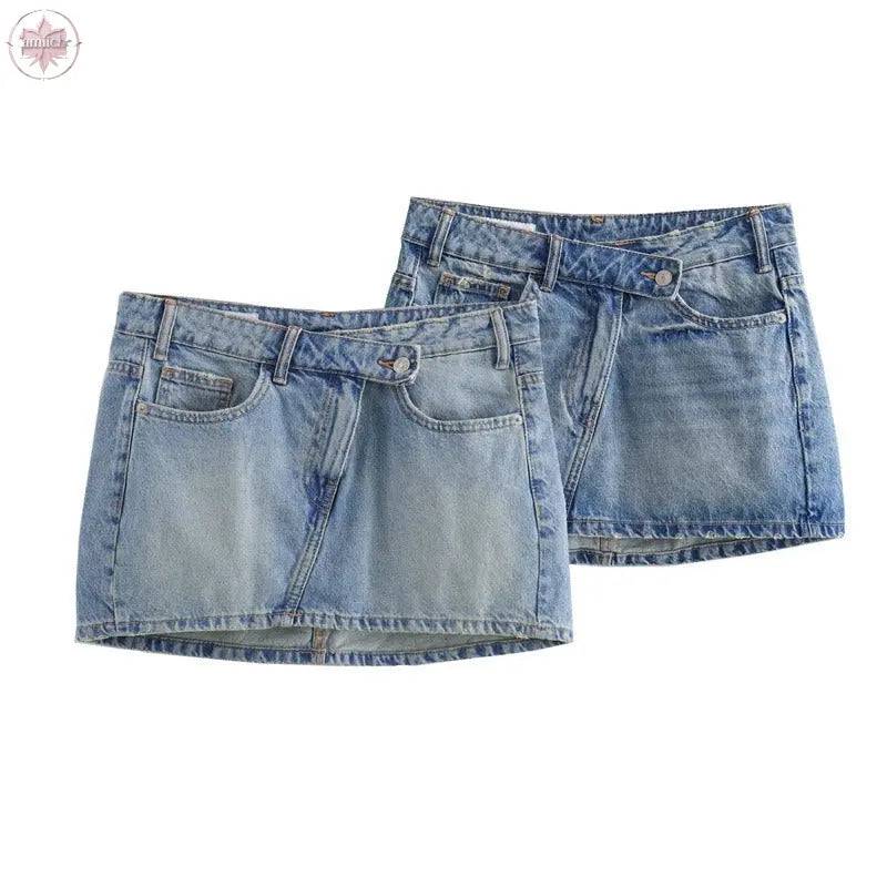 High waisted and slim fit denim short skirt with a vintage look - Lamiiche