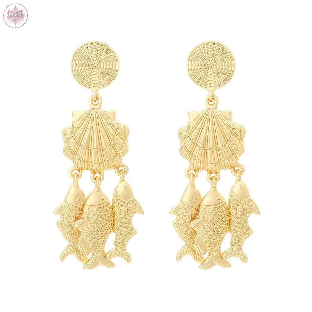 Metal Shell Fish Pendant Earrings Exaggerated Conch Shell Earrings - Lamiiche