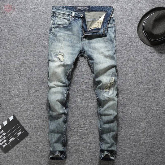 Italian Designer Men Jeans High Quality Slim Fit Cotton Ripped Jeans Homme Plus Size 29-38 Balplein Brand Classical Jeans Men - Lamiiche