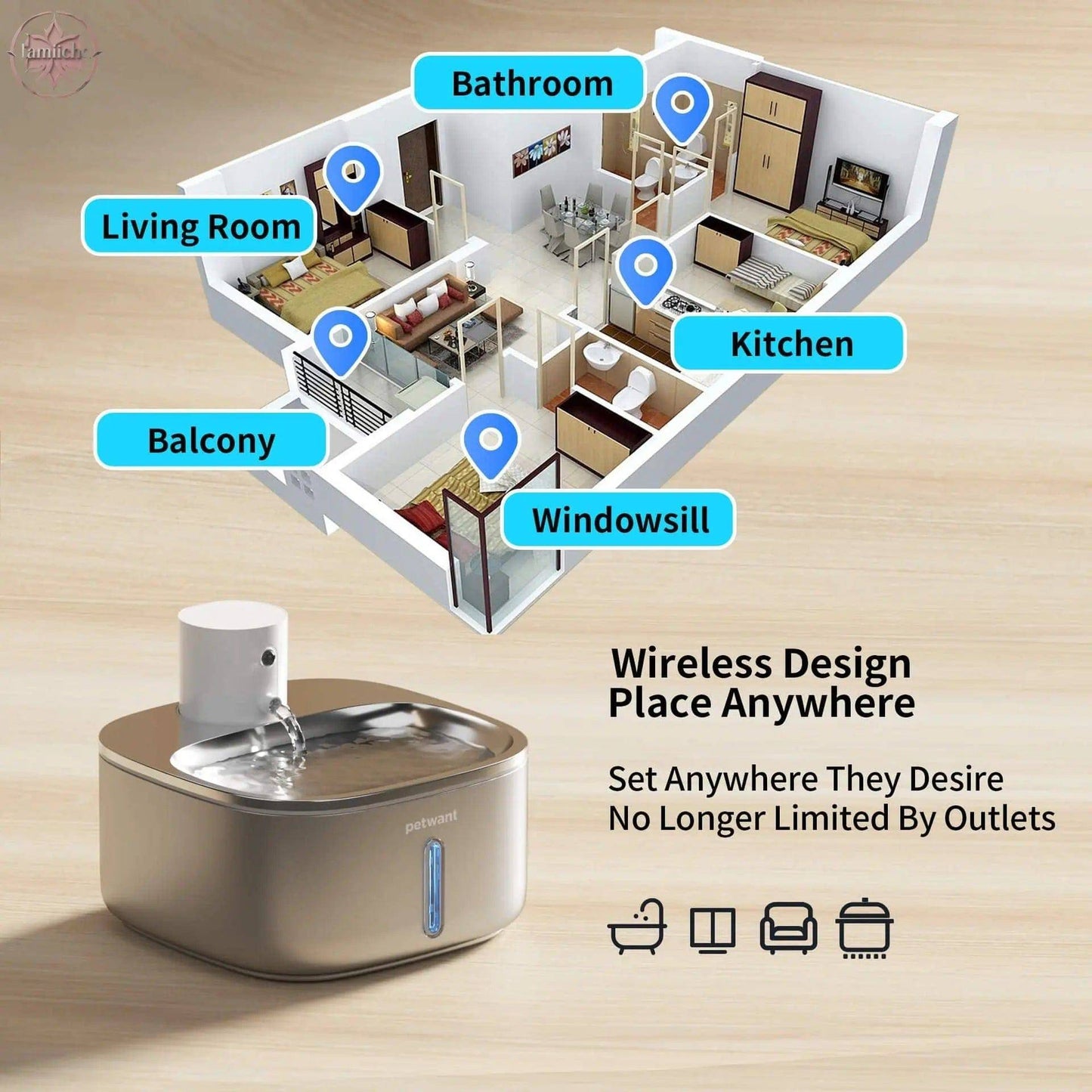 3.2L stainless steel wireless pet water dispenser 5000mA ultra endurance infrared sensing water feeding - Lamiiche
