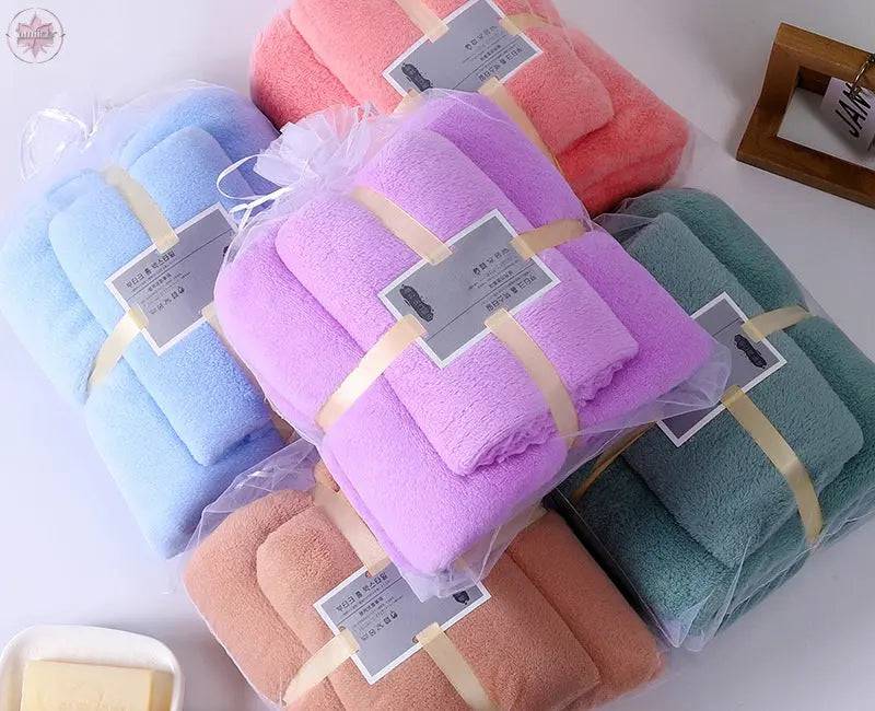 Coral Velvet Solid Color Towel Bath Towel Set Soft Absorbent Face Towel - Lamiiche