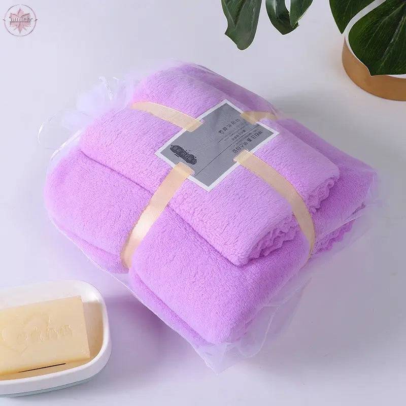 Coral Velvet Solid Color Towel Bath Towel Set Soft Absorbent Face Towel - Lamiiche