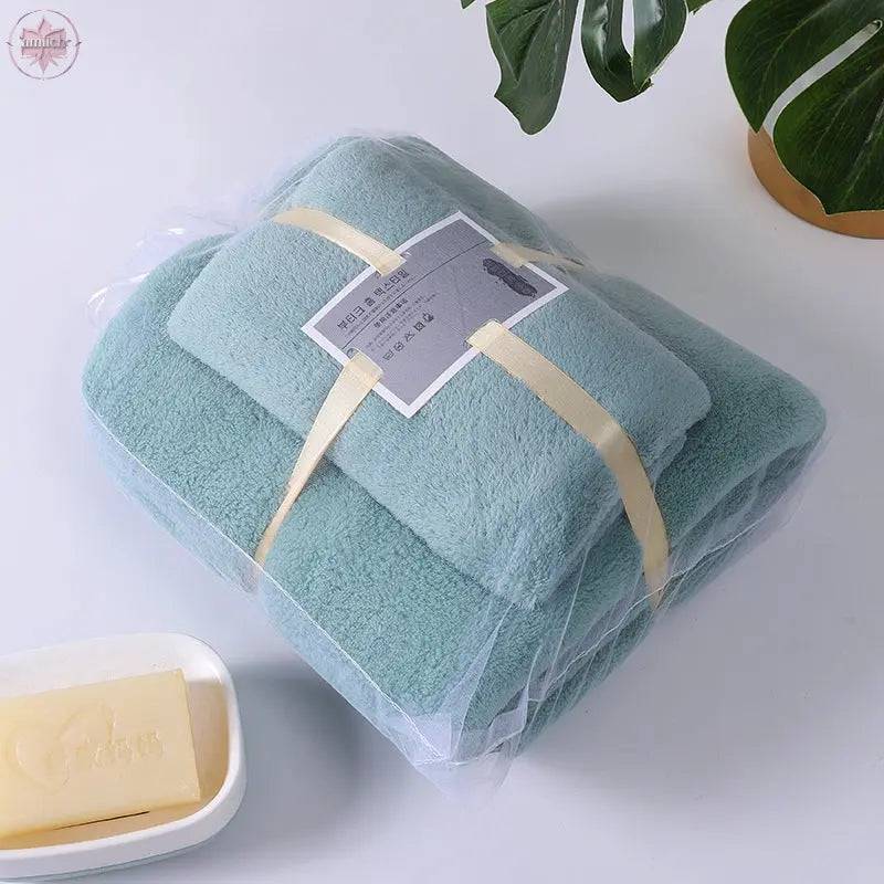 Coral Velvet Solid Color Towel Bath Towel Set Soft Absorbent Face Towel - Lamiiche