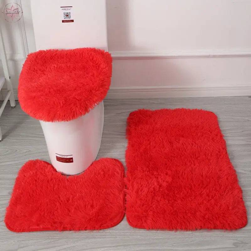 Modern Minimalist Style Solid Color Toilet Bath Bathroom Three-Piece Combination Home Bathroom Floor Mat - Lamiiche