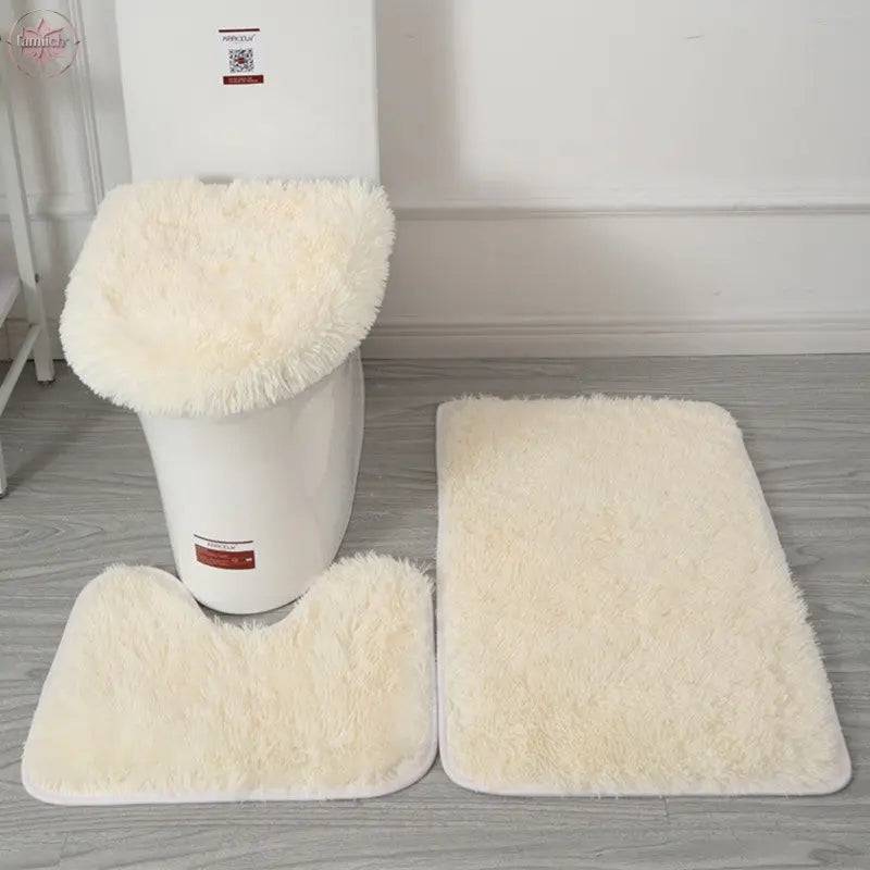 Modern Minimalist Style Solid Color Toilet Bath Bathroom Three-Piece Combination Home Bathroom Floor Mat - Lamiiche