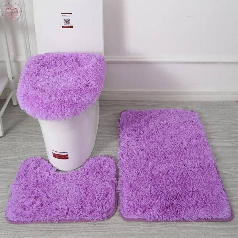 Modern Minimalist Style Solid Color Toilet Bath Bathroom Three-Piece Combination Home Bathroom Floor Mat - Lamiiche