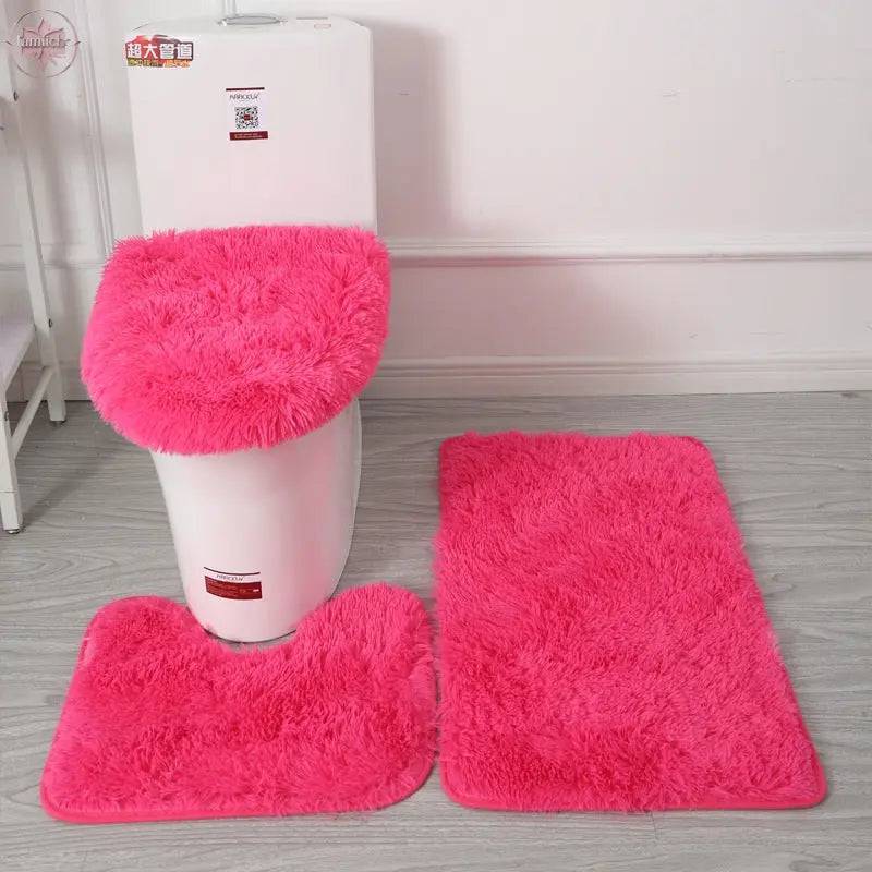 Modern Minimalist Style Solid Color Toilet Bath Bathroom Three-Piece Combination Home Bathroom Floor Mat - Lamiiche