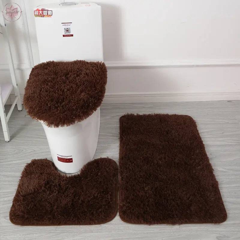 Modern Minimalist Style Solid Color Toilet Bath Bathroom Three-Piece Combination Home Bathroom Floor Mat - Lamiiche