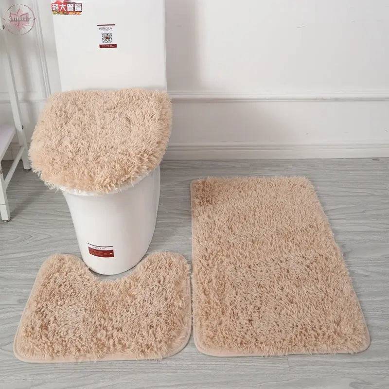 Modern Minimalist Style Solid Color Toilet Bath Bathroom Three-Piece Combination Home Bathroom Floor Mat - Lamiiche