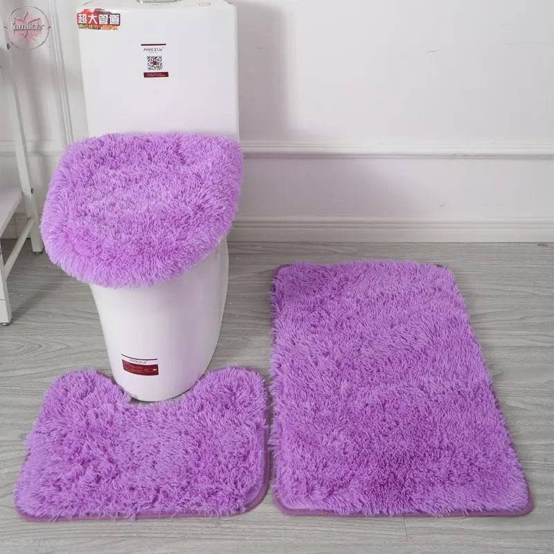Modern Minimalist Style Solid Color Toilet Bath Bathroom Three-Piece Combination Home Bathroom Floor Mat - Lamiiche