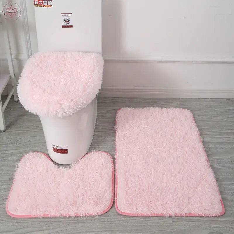 Modern Minimalist Style Solid Color Toilet Bath Bathroom Three-Piece Combination Home Bathroom Floor Mat - Lamiiche