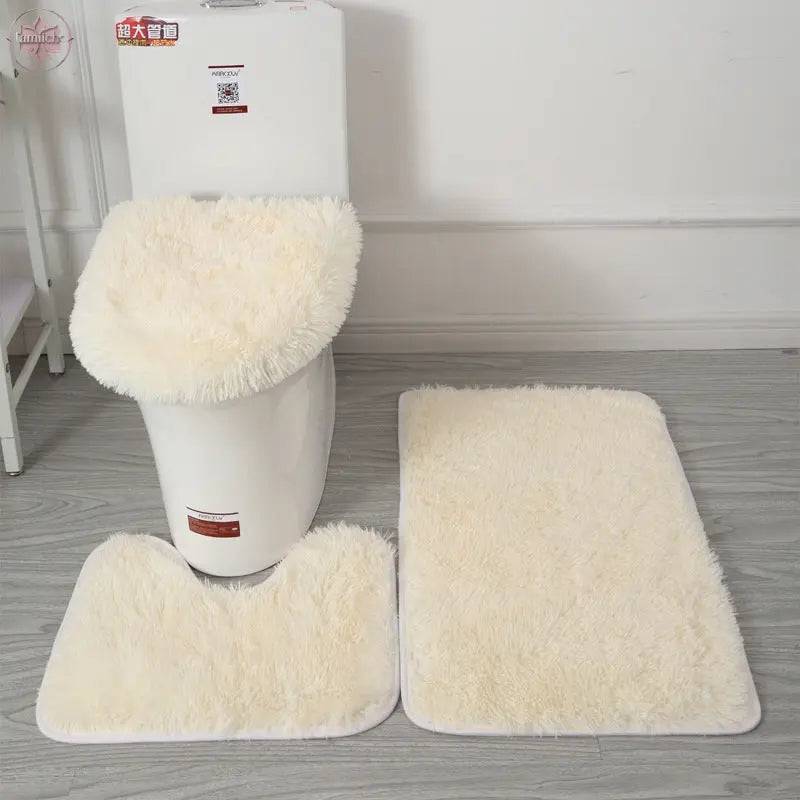 Modern Minimalist Style Solid Color Toilet Bath Bathroom Three-Piece Combination Home Bathroom Floor Mat - Lamiiche