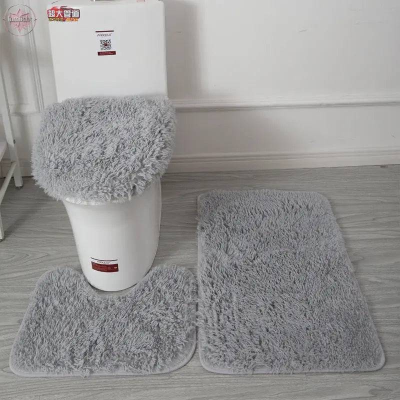 Modern Minimalist Style Solid Color Toilet Bath Bathroom Three-Piece Combination Home Bathroom Floor Mat - Lamiiche