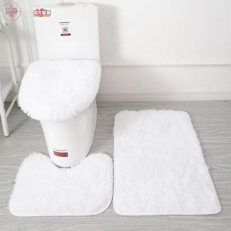 Modern Minimalist Style Solid Color Toilet Bath Bathroom Three-Piece Combination Home Bathroom Floor Mat - Lamiiche