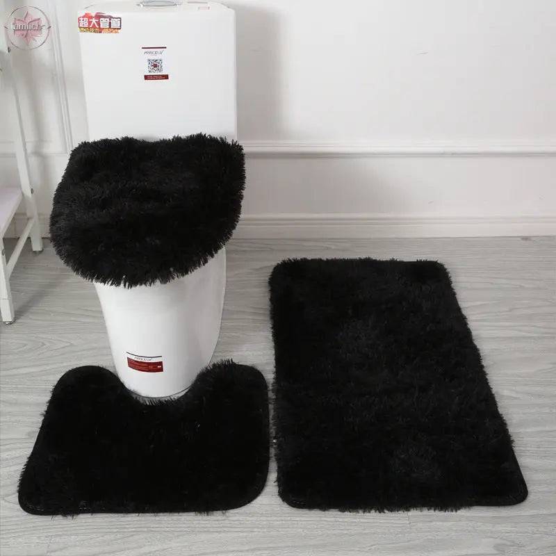 Modern Minimalist Style Solid Color Toilet Bath Bathroom Three-Piece Combination Home Bathroom Floor Mat - Lamiiche
