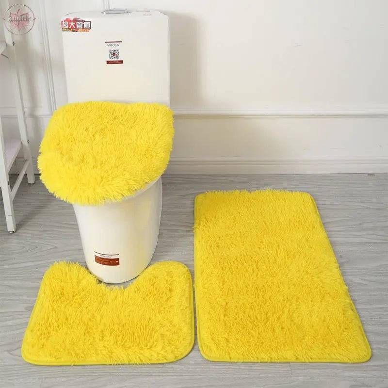 Modern Minimalist Style Solid Color Toilet Bath Bathroom Three-Piece Combination Home Bathroom Floor Mat - Lamiiche