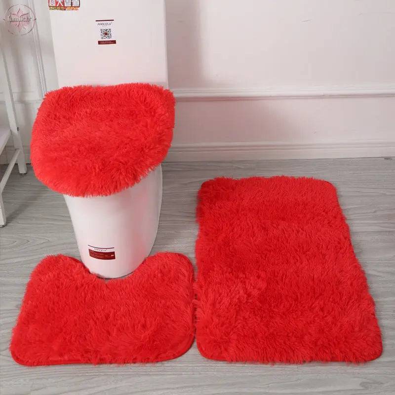 Modern Minimalist Style Solid Color Toilet Bath Bathroom Three-Piece Combination Home Bathroom Floor Mat - Lamiiche