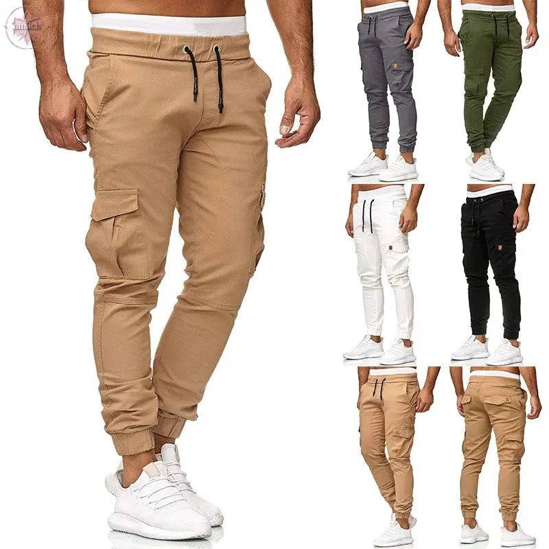 Casual pants men's multi pocket sports pants solid color running pants work pants - Lamiiche