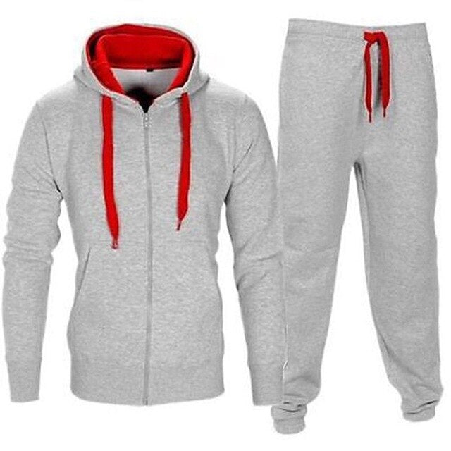 Casual Solid Tracksuit Zipper Hooded Sweatshirt