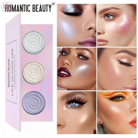 Romantic Beauty Tri-Color Baked Powder Highlighter Palette Pearl Glitter Highlighter Palette - Lamiiche