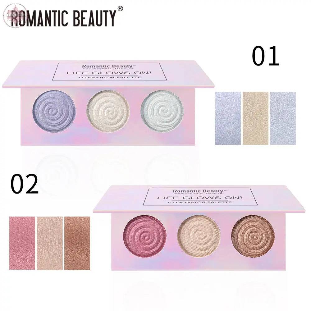 Romantic Beauty Tri-Color Baked Powder Highlighter Palette Pearl Glitter Highlighter Palette - Lamiiche