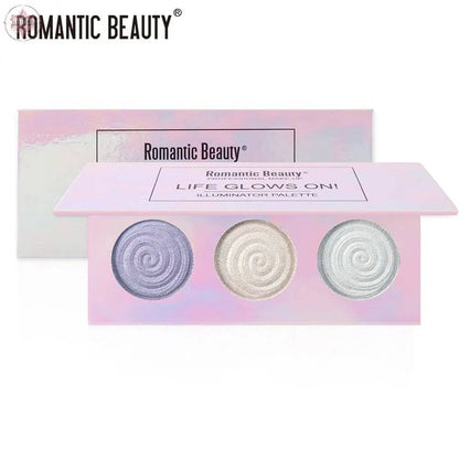 Romantic Beauty Tri-Color Baked Powder Highlighter Palette Pearl Glitter Highlighter Palette - Lamiiche