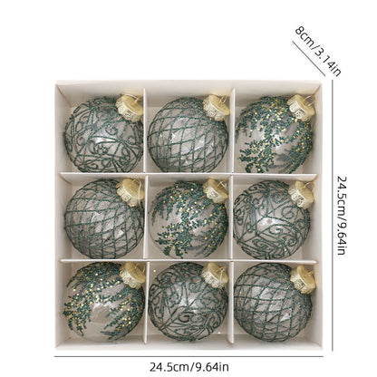 Christmas decorations 8cm/9PCS transparent PET painted Christmas ball gift box set Christmas tree pendant
