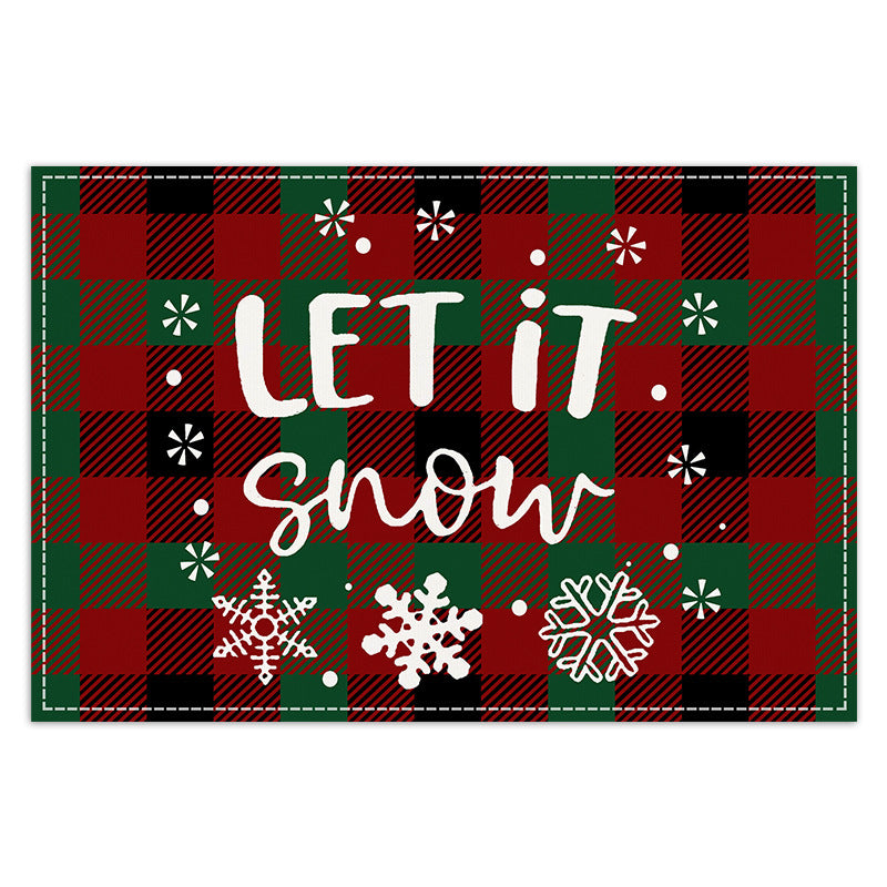 Christmas Tree Elk Printed Meal Mat Christmas Striped Checkered Table Mat White Hemp Western Food Mat