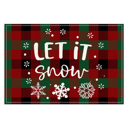 Christmas Tree Elk Printed Meal Mat Christmas Striped Checkered Table Mat White Hemp Western Food Mat