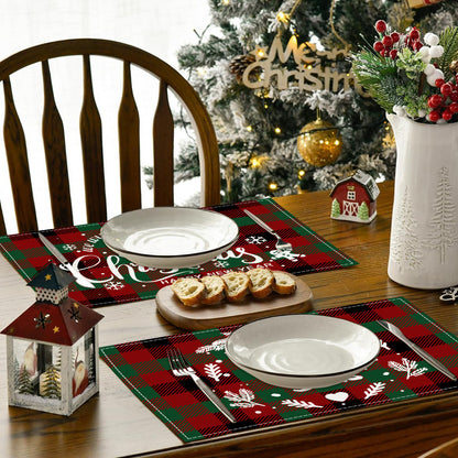 Christmas Tree Elk Printed Meal Mat Christmas Striped Checkered Table Mat White Hemp Western Food Mat